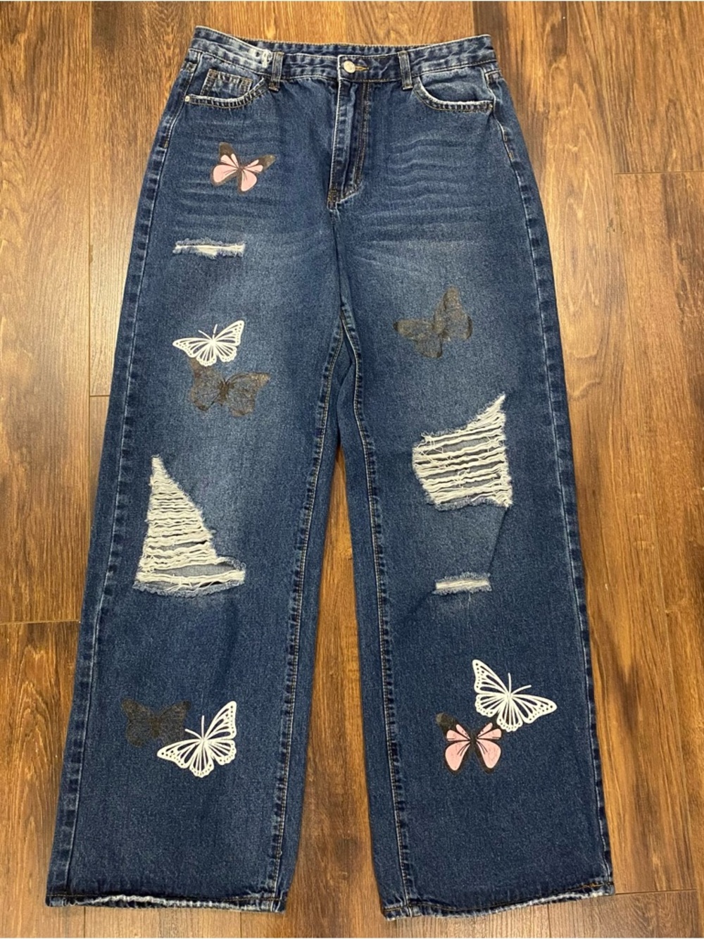 Wide leg jeans butterfly print